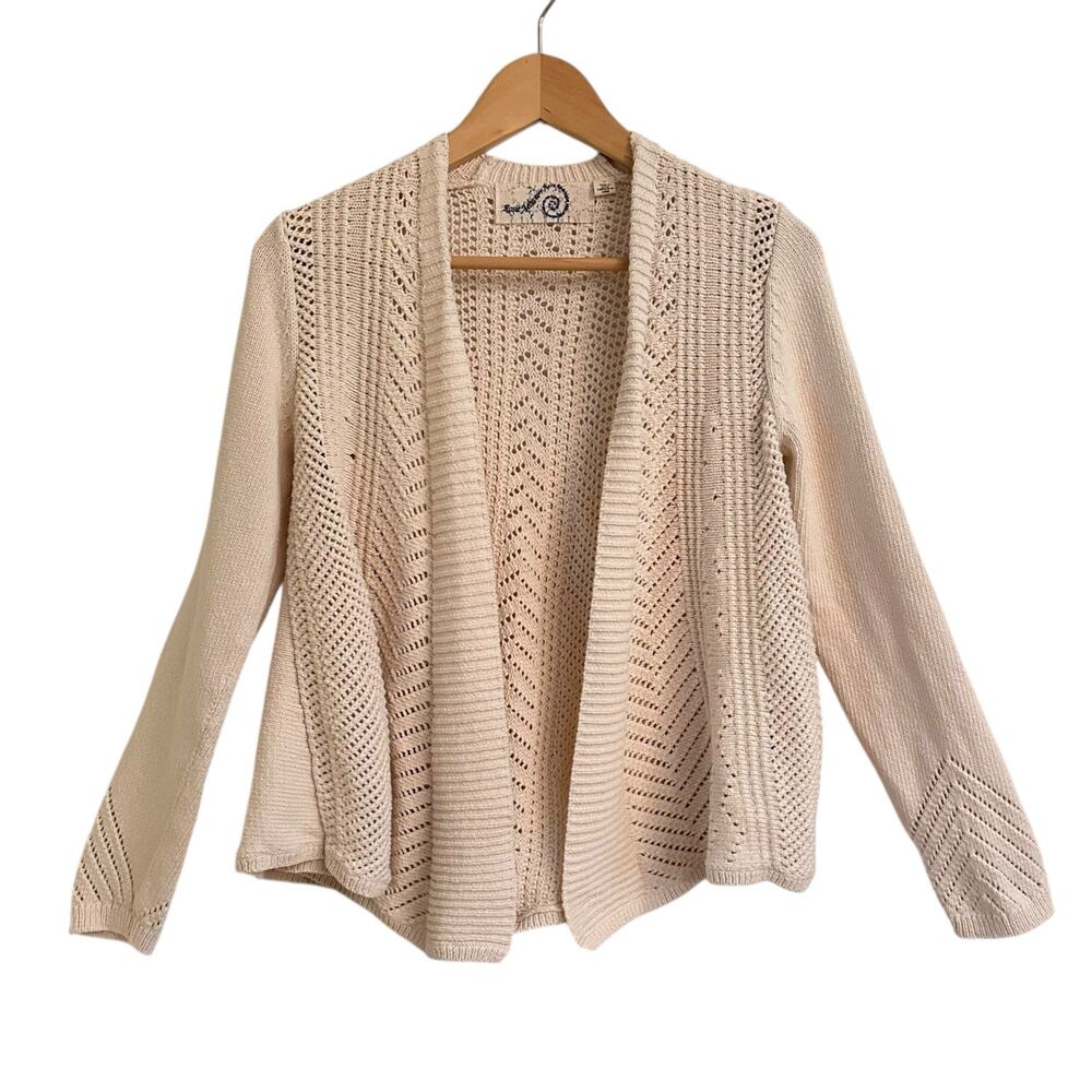 Anthroplogie Rosie Neira Pointelle Knit Off White Open  Front Cardigan Sz Small